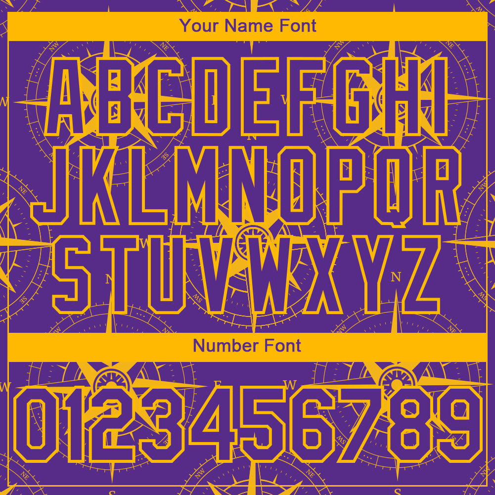 Custom Purple Gold 3D Pattern Design Navigation Compass Authentic Baseball Jersey - Sky-Custom