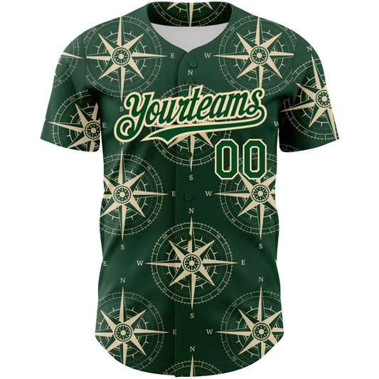 Custom Green City Cream 3D Pattern Design Navigation Compass Authentic Baseball Jersey - Sky-Custom
