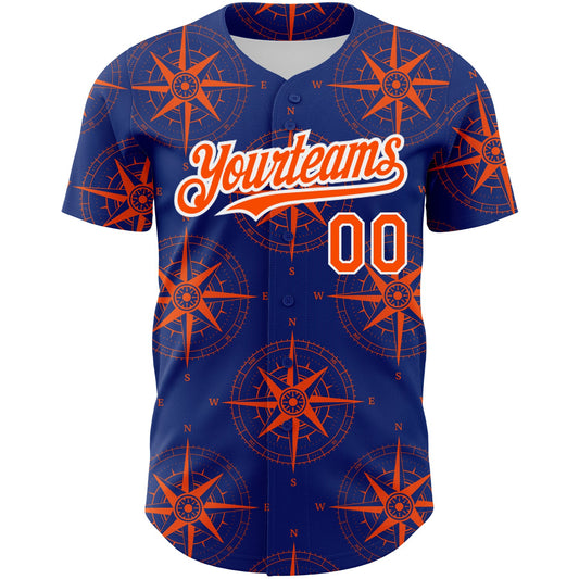 Custom Royal Orange-White 3D Pattern Design Navigation Compass Authentic Baseball Jersey - Sky-Custom