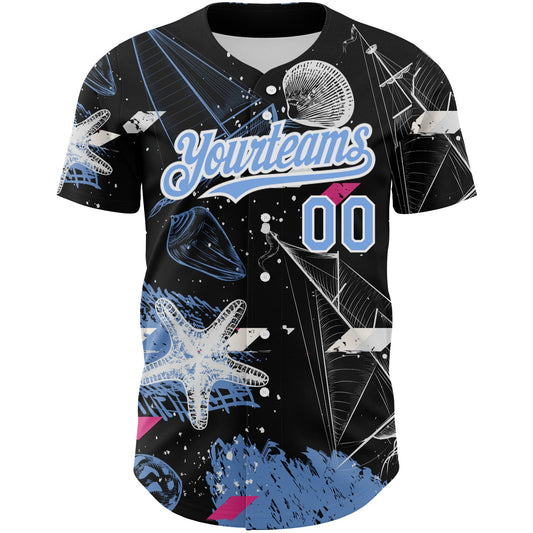 Custom Black Light Blue-White 3D Pattern Design Sailing Boats Authentic Baseball Jersey - Sky-Custom
