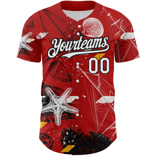 Custom Red White-Black 3D Pattern Design Sailing Boats Authentic Baseball Jersey - Sky-Custom