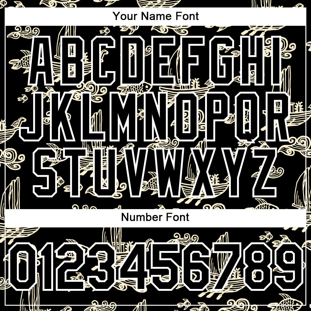 Custom Black White 3D Pattern Design Boats And Fish Authentic Baseball Jersey - Sky-Custom