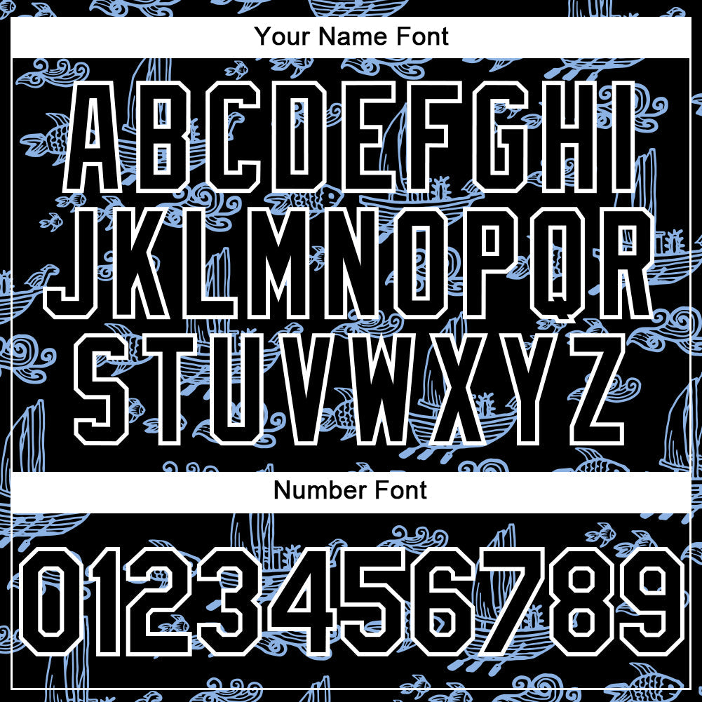 Custom Black White-Light Blue 3D Pattern Design Boats And Fish Authentic Baseball Jersey - Sky-Custom
