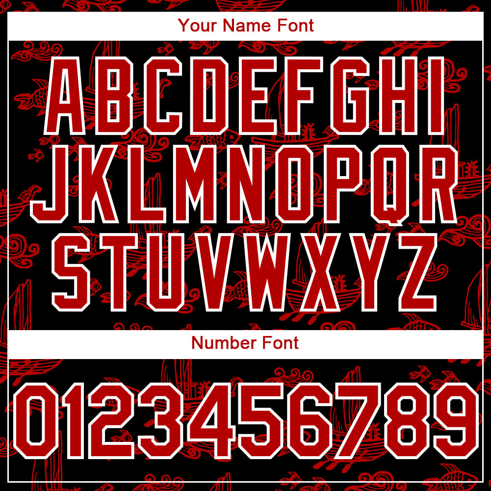 Custom Black Red-White 3D Pattern Design Boats And Fish Authentic Baseball Jersey - Sky-Custom