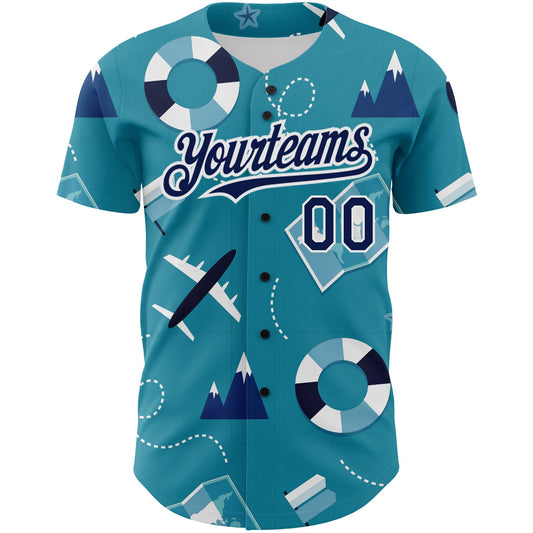 Custom Lakes Blue Navy-White 3D Pattern Design Holiday Travel Authentic Baseball Jersey - Sky-Custom
