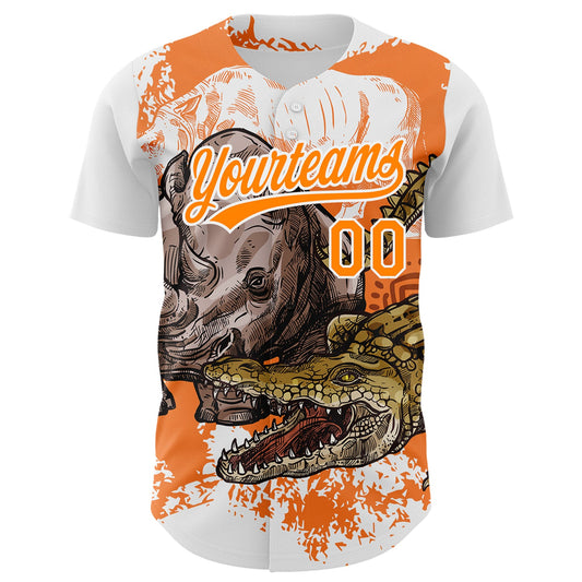 Custom White Bay Orange 3D Pattern Design Crocodile Authentic Baseball Jersey - Sky-Custom