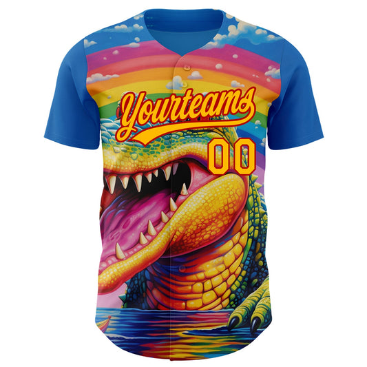 Custom Royal Gold-Red 3D Pattern Design Crocodile Authentic Baseball Jersey - Sky-Custom