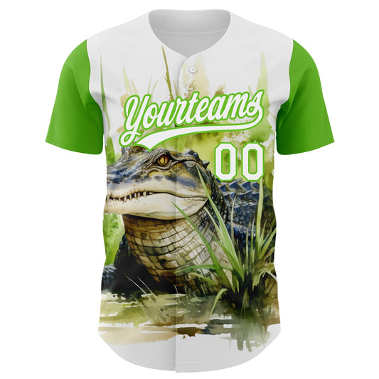 Custom White Aurora Green 3D Pattern Design Crocodile Authentic Baseball Jersey - Sky-Custom