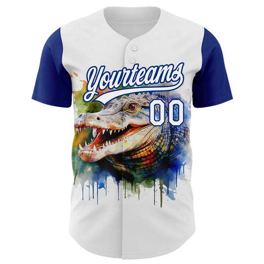 Custom White Royal 3D Pattern Design Crocodile Authentic Baseball Jersey - Sky-Custom
