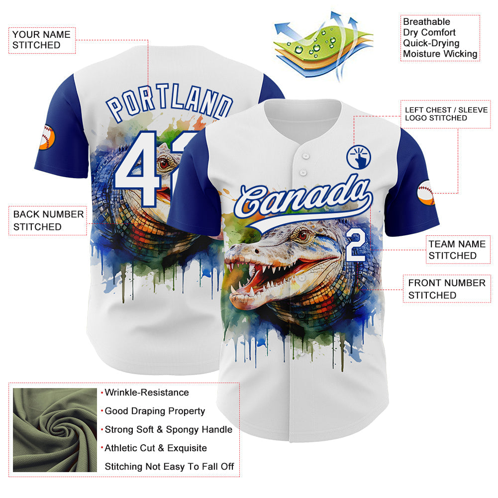 Custom White Royal 3D Pattern Design Crocodile Authentic Baseball Jersey - Sky-Custom
