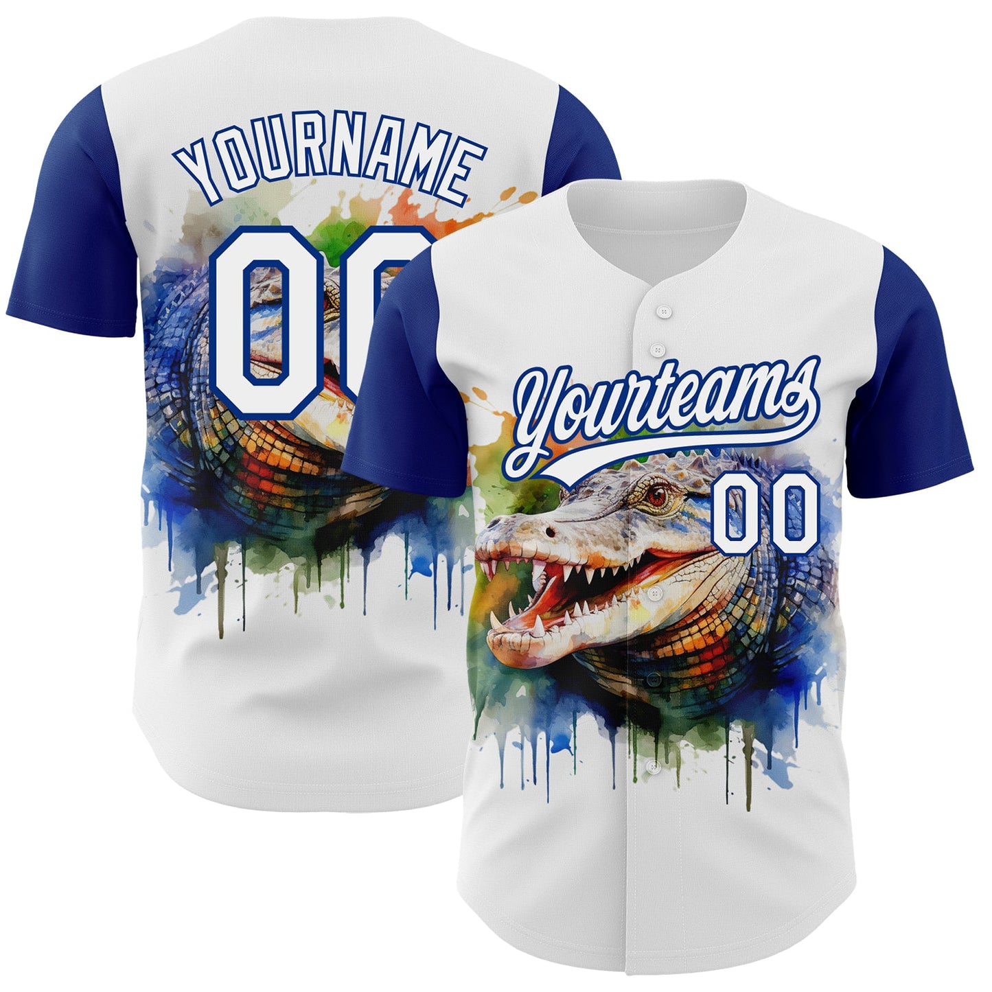 Custom White Royal 3D Pattern Design Crocodile Authentic Baseball Jersey - Sky-Custom