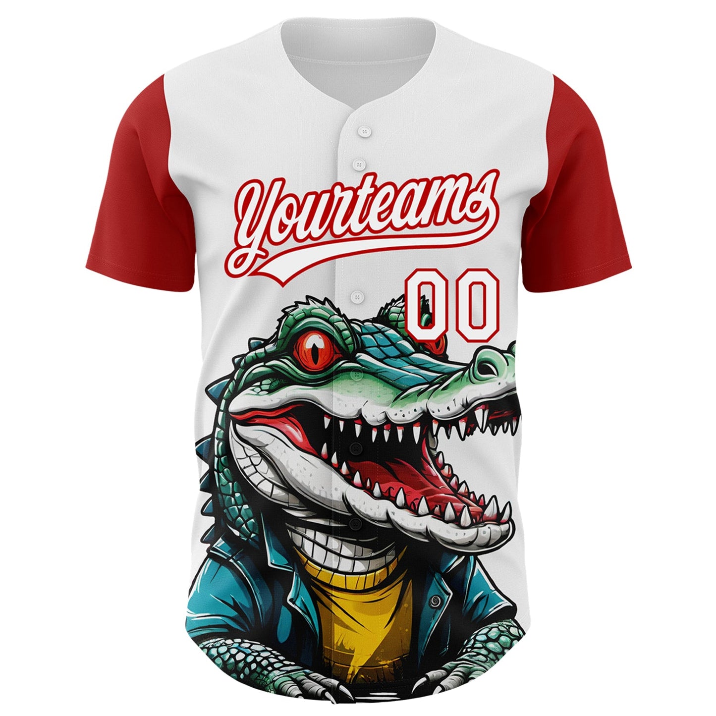 Custom White Red 3D Pattern Design Cartoon Crocodile Authentic Baseball Jersey - Sky-Custom