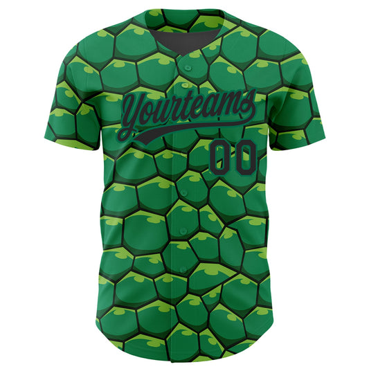Custom Kelly Green Black 3D Pattern Design Turtle Shell Authentic Baseball Jersey - Sky-Custom