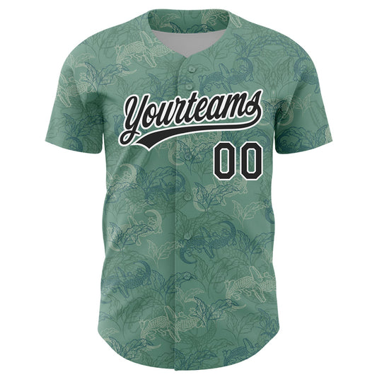 Custom Green Black-White 3D Pattern Design Crocodile And Plant Authentic Baseball Jersey - Sky-Custom