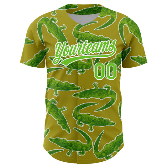 Custom Olive Aurora Green-White 3D Pattern Design Crocodile And Plant Authentic Baseball Jersey - Sky-Custom