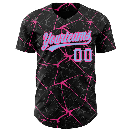 Custom Black Light Blue-Pink 3D Pattern Design Abstract Network Authentic Baseball Jersey - Sky-Custom