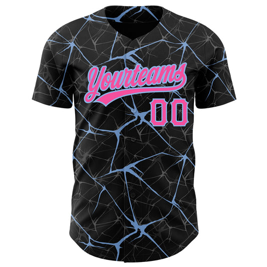Custom Black Pink-Light Blue 3D Pattern Design Abstract Network Authentic Baseball Jersey - Sky-Custom