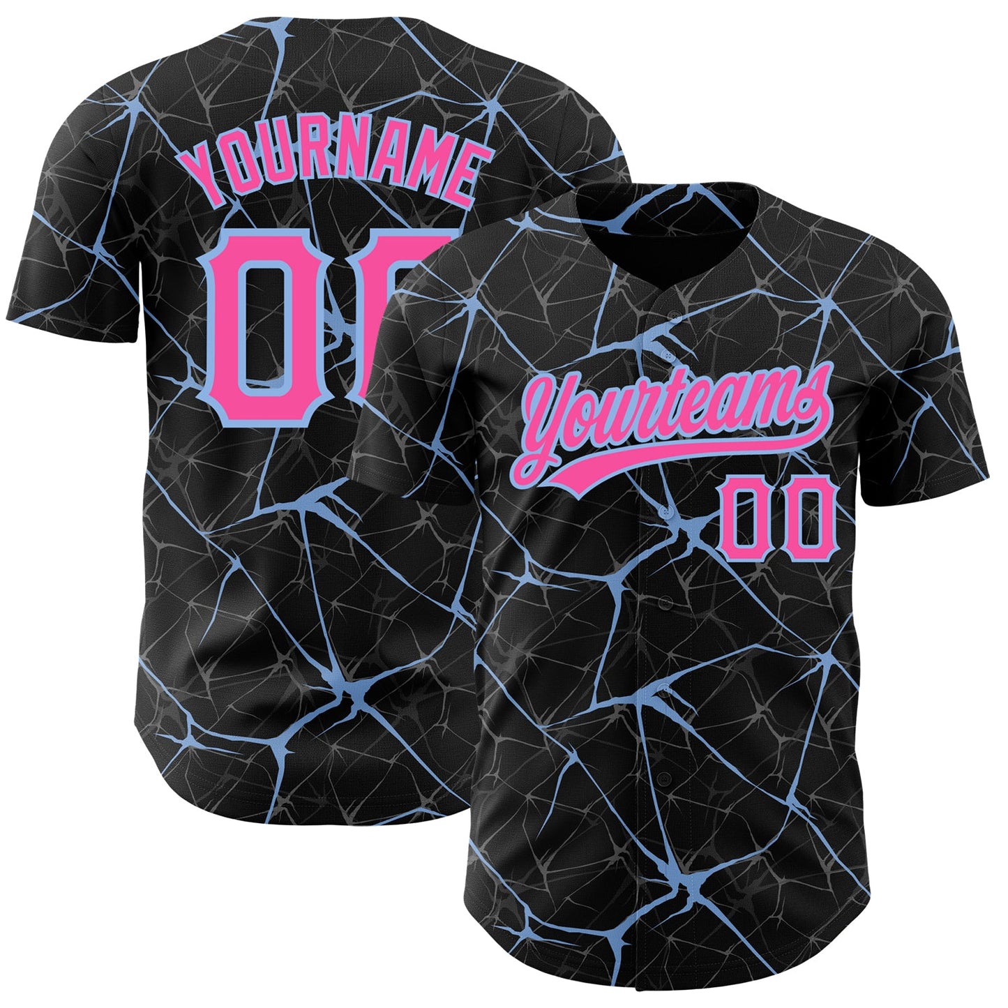 Custom Black Pink-Light Blue 3D Pattern Design Abstract Network Authentic Baseball Jersey - Sky-Custom