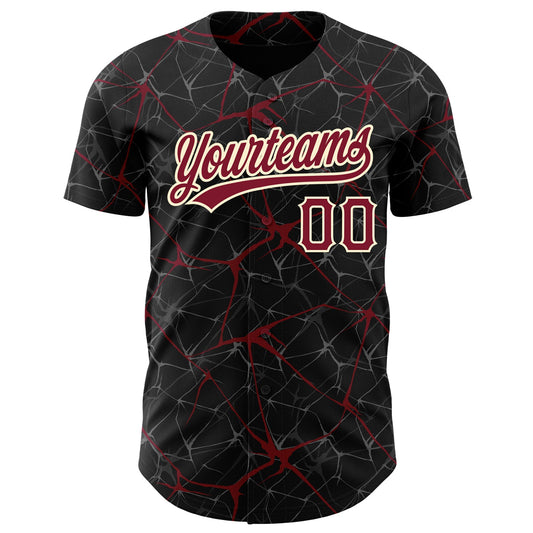 Custom Black Crimson-Cream 3D Pattern Design Abstract Network Authentic Baseball Jersey - Sky-Custom