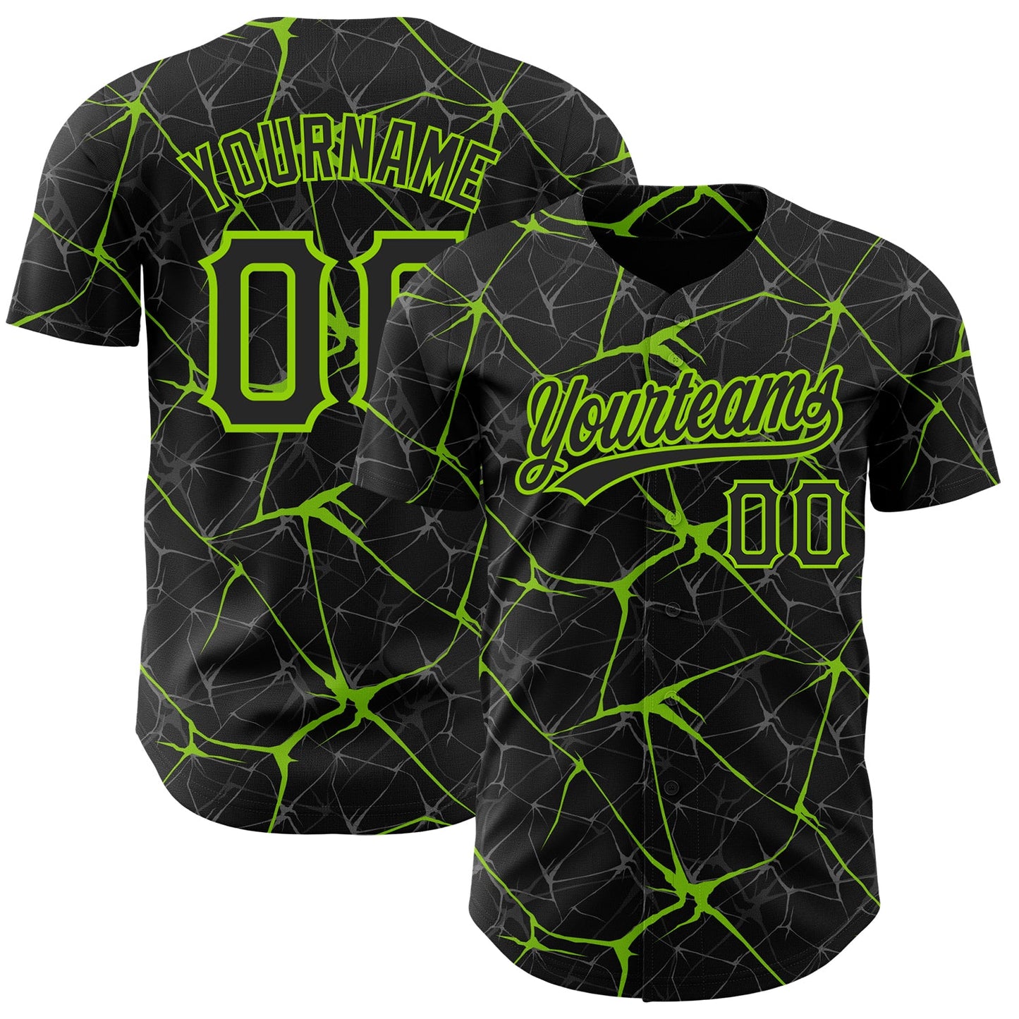 Custom Black Neon Green 3D Pattern Design Abstract Network Authentic Baseball Jersey - Sky-Custom