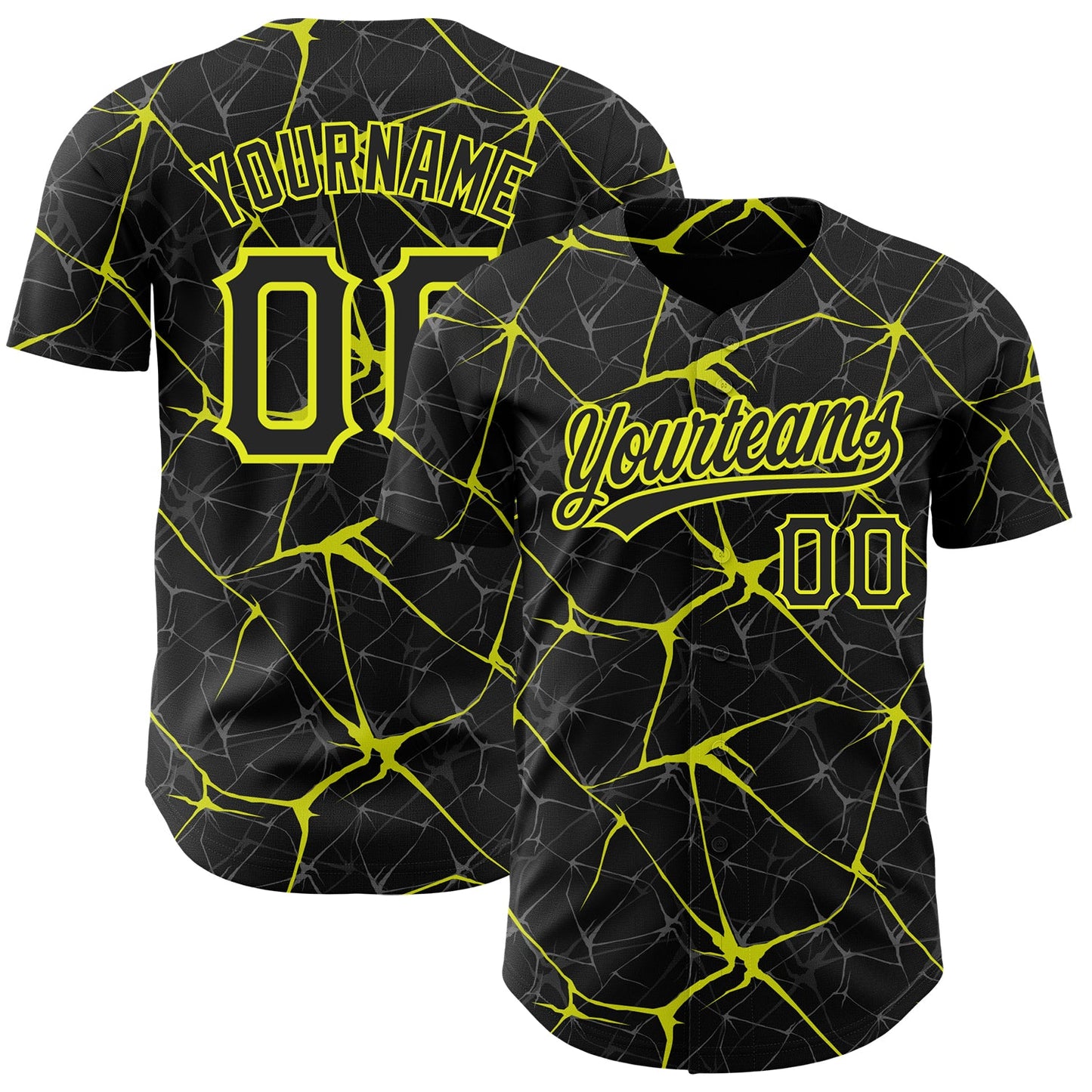 Custom Black Neon Yellow 3D Pattern Design Abstract Network Authentic Baseball Jersey - Sky-Custom