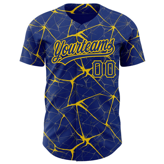 Custom Royal Yellow 3D Pattern Design Abstract Network Authentic Baseball Jersey - Sky-Custom