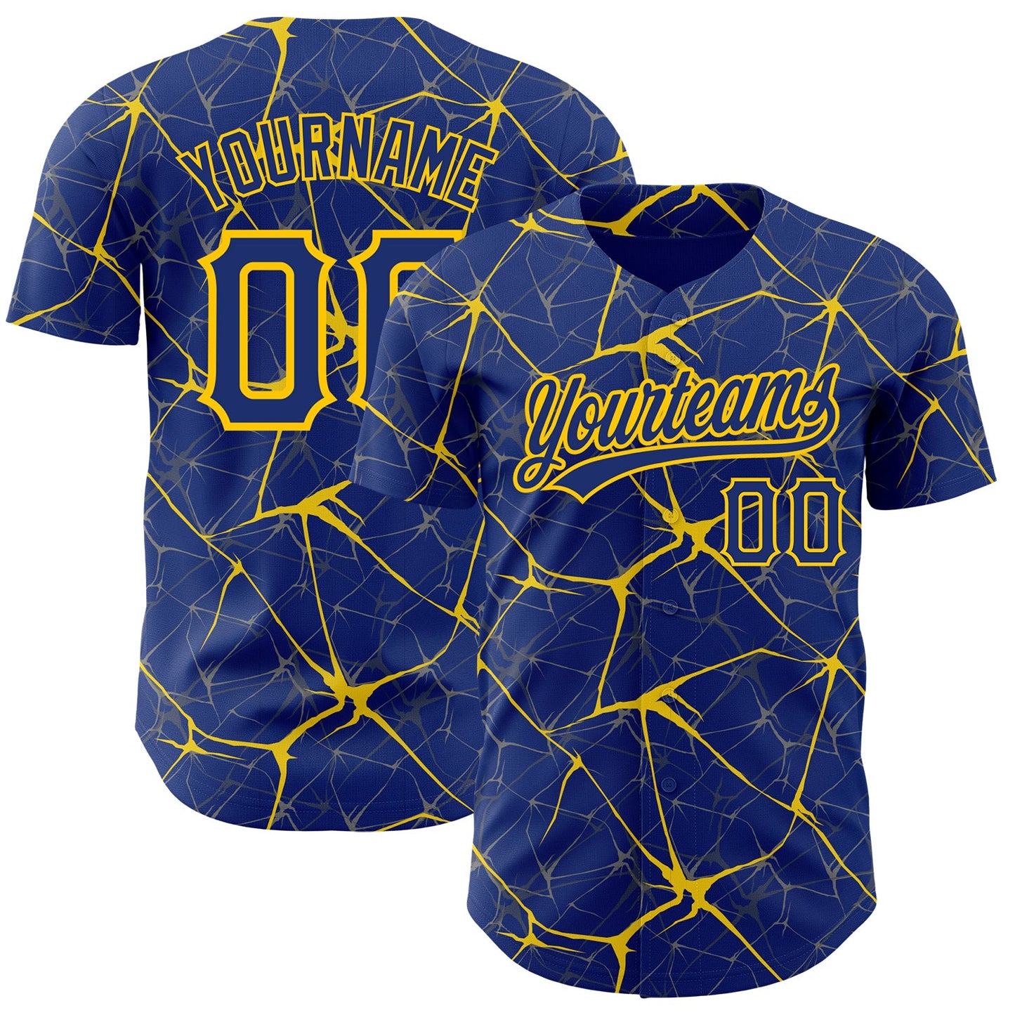 Custom Royal Yellow 3D Pattern Design Abstract Network Authentic Baseball Jersey - Sky-Custom