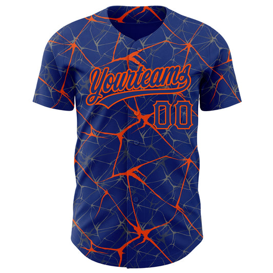 Custom Royal Orange 3D Pattern Design Abstract Network Authentic Baseball Jersey - Sky-Custom