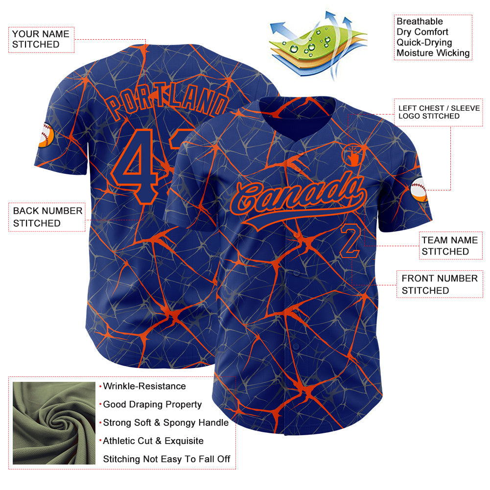 Custom Royal Orange 3D Pattern Design Abstract Network Authentic Baseball Jersey - Sky-Custom