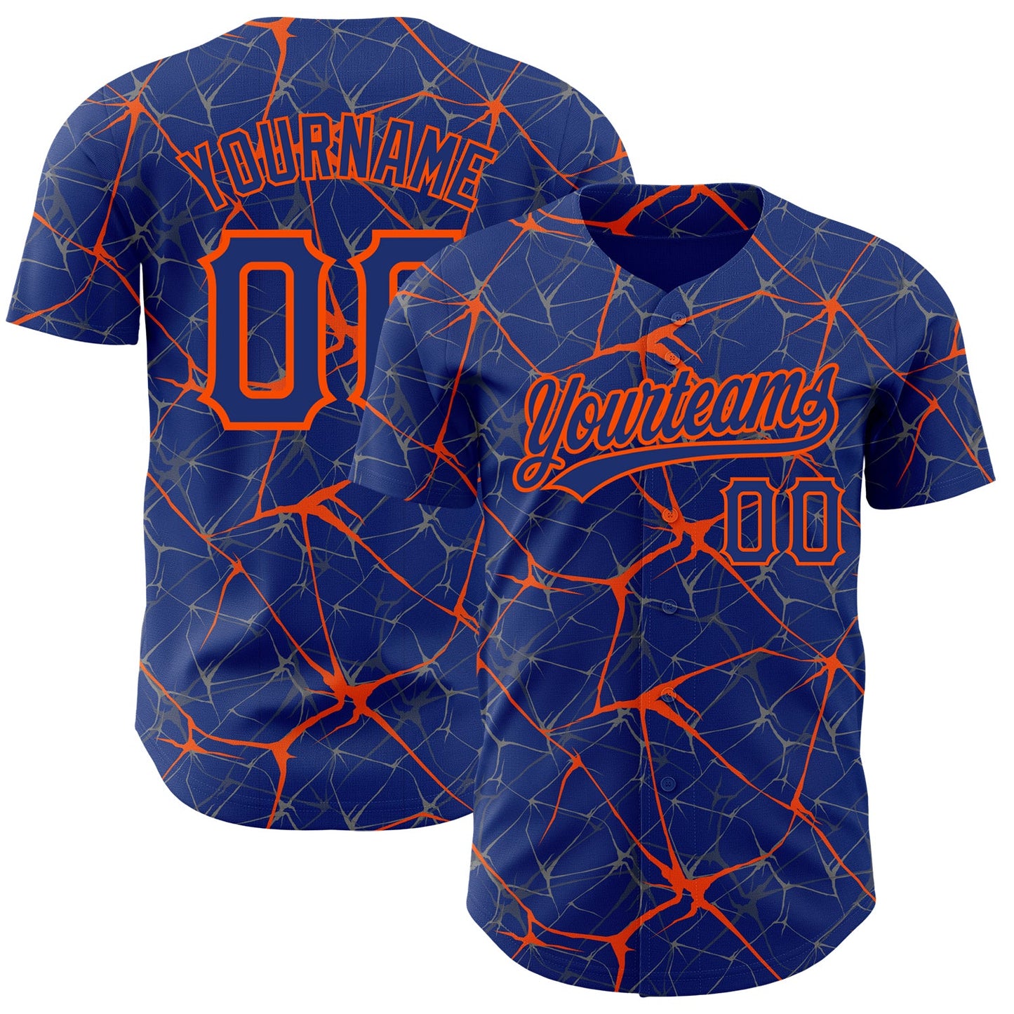 Custom Royal Orange 3D Pattern Design Abstract Network Authentic Baseball Jersey - Sky-Custom