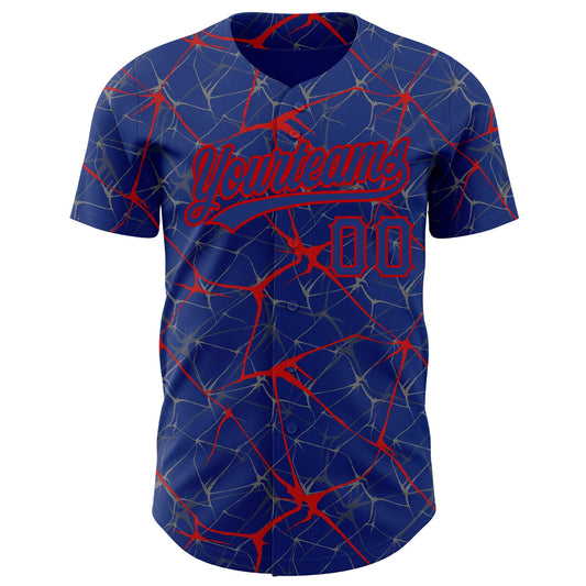Custom Royal Red 3D Pattern Design Abstract Network Authentic Baseball Jersey - Sky-Custom