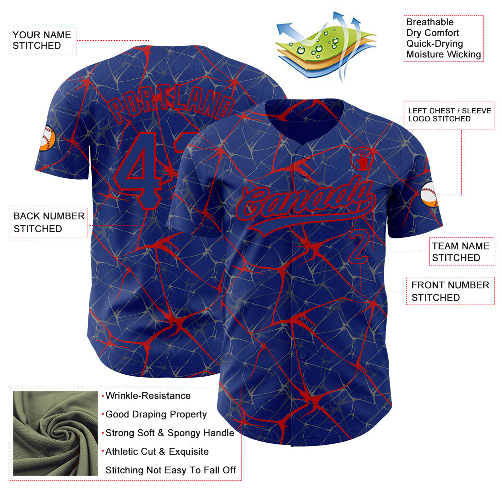 Custom Royal Red 3D Pattern Design Abstract Network Authentic Baseball Jersey - Sky-Custom
