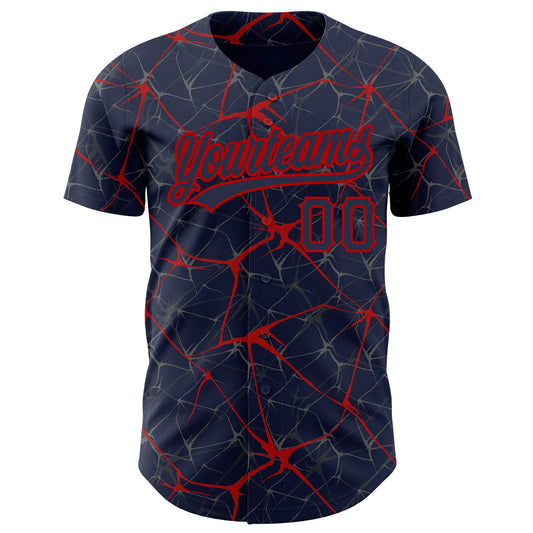 Custom Navy Red 3D Pattern Design Abstract Network Authentic Baseball Jersey - Sky-Custom