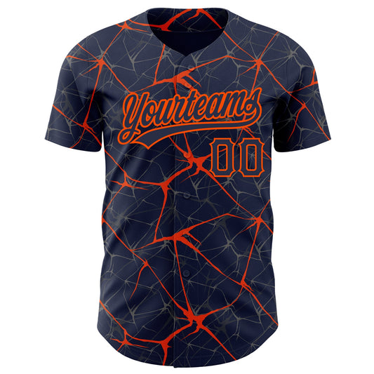 Custom Navy Orange 3D Pattern Design Abstract Network Authentic Baseball Jersey - Sky-Custom