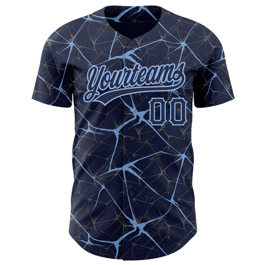 Custom Navy Light Blue 3D Pattern Design Abstract Network Authentic Baseball Jersey - Sky-Custom