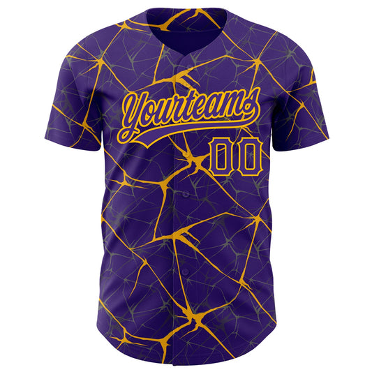 Custom Purple Gold 3D Pattern Design Abstract Network Authentic Baseball Jersey - Sky-Custom