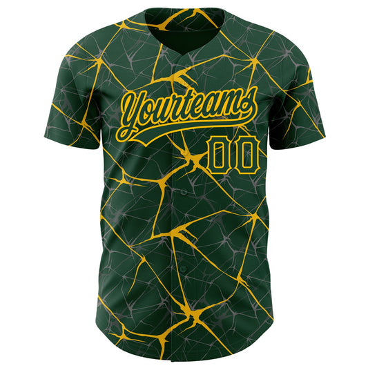 Custom Green Gold 3D Pattern Design Abstract Network Authentic Baseball Jersey - Sky-Custom