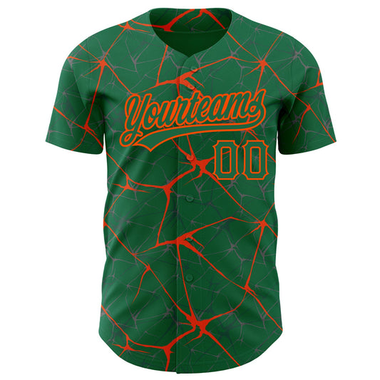 Custom Kelly Green Orange 3D Pattern Design Abstract Network Authentic Baseball Jersey - Sky-Custom