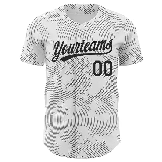 Custom White Black 3D Pattern Design Curve Lines Authentic Baseball Jersey - Sky-Custom
