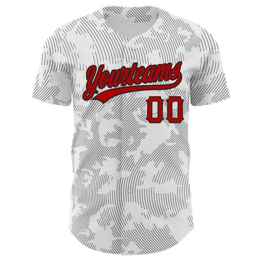 Custom White Red-Black 3D Pattern Design Curve Lines Authentic Baseball Jersey - Sky-Custom