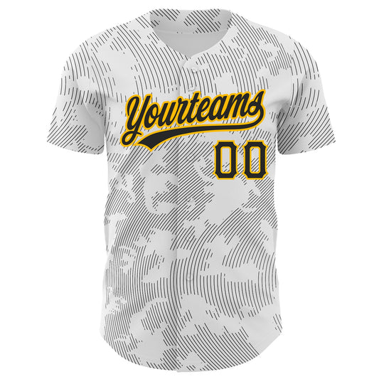 Custom White Black-Gold 3D Pattern Design Curve Lines Authentic Baseball Jersey - Sky-Custom