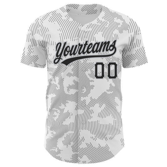 Custom White Black-Gray 3D Pattern Design Curve Lines Authentic Baseball Jersey - Sky-Custom
