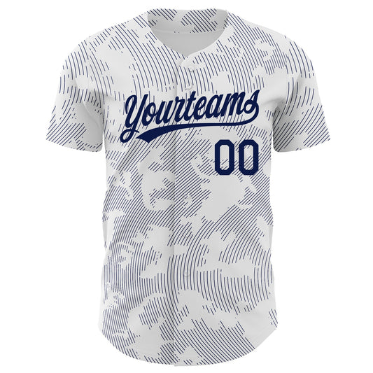 Custom White Navy 3D Pattern Design Curve Lines Authentic Baseball Jersey - Sky-Custom
