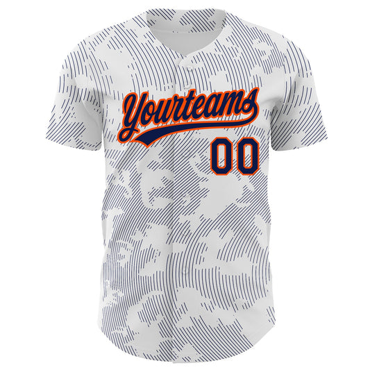 Custom White Navy-Orange 3D Pattern Design Curve Lines Authentic Baseball Jersey - Sky-Custom