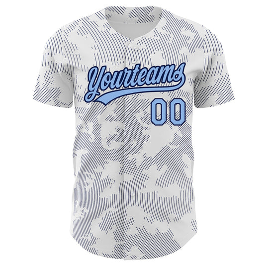 Custom White Light Blue-Navy 3D Pattern Design Curve Lines Authentic Baseball Jersey - Sky-Custom