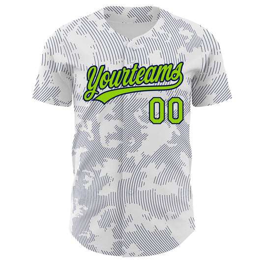 Custom White Neon Green-Navy 3D Pattern Design Curve Lines Authentic Baseball Jersey - Sky-Custom
