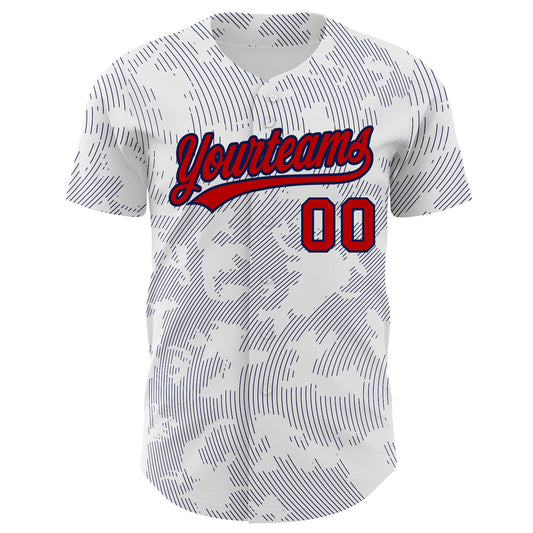 Custom White Red-Navy 3D Pattern Design Curve Lines Authentic Baseball Jersey - Sky-Custom