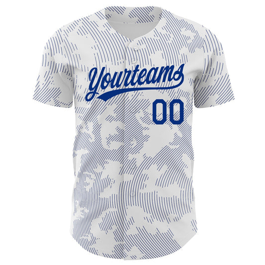 Custom White Royal 3D Pattern Design Curve Lines Authentic Baseball Jersey - Sky-Custom