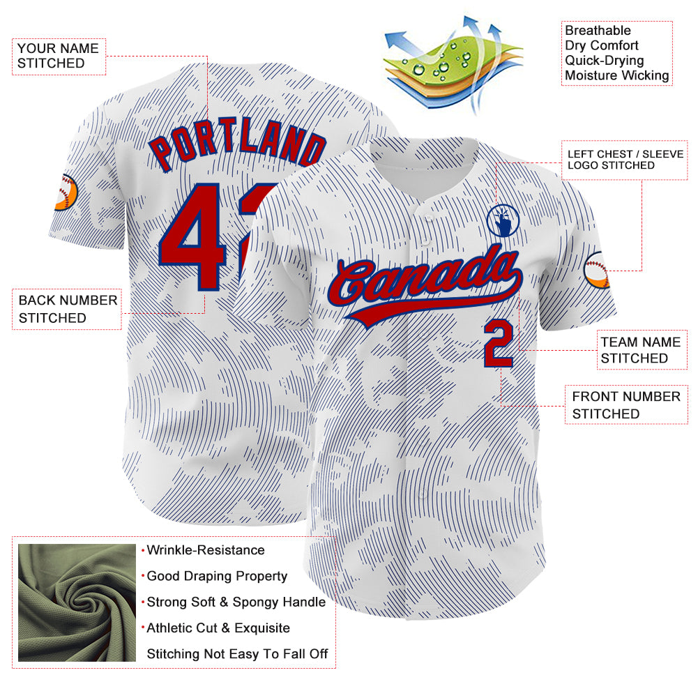 Custom White Red-Royal 3D Pattern Design Curve Lines Authentic Baseball Jersey - Sky-Custom