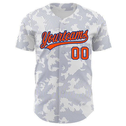 Custom White Orange-Royal 3D Pattern Design Curve Lines Authentic Baseball Jersey - Sky-Custom